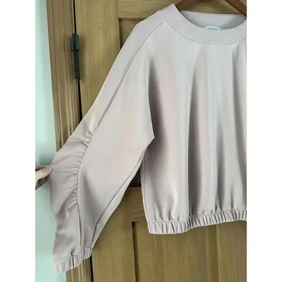 Evereve Mariana Sleek Pullover Crewneck Ruffle Sleeve Blush Pink Women’s Medium - Picture 3 of 15